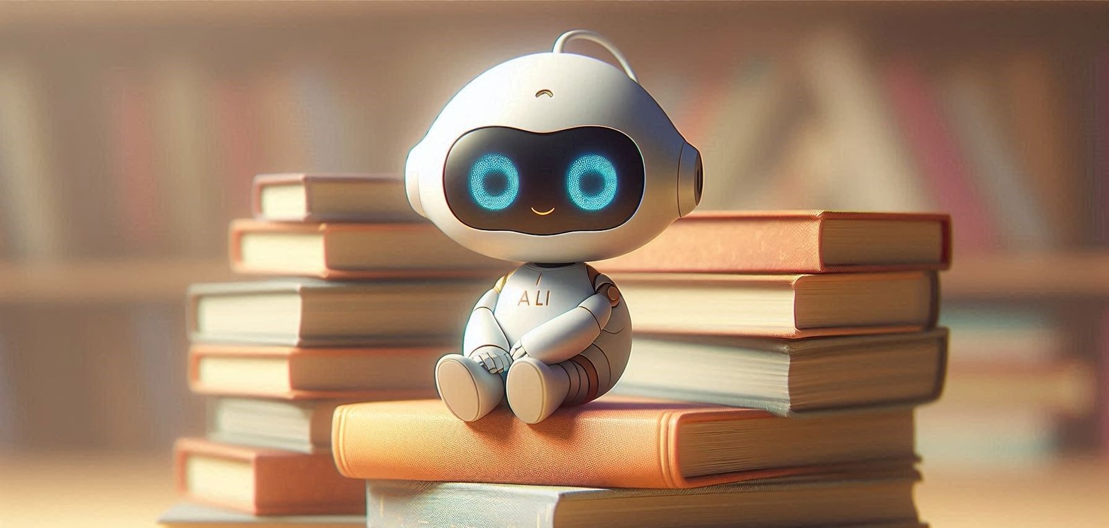 robot on a pile of books